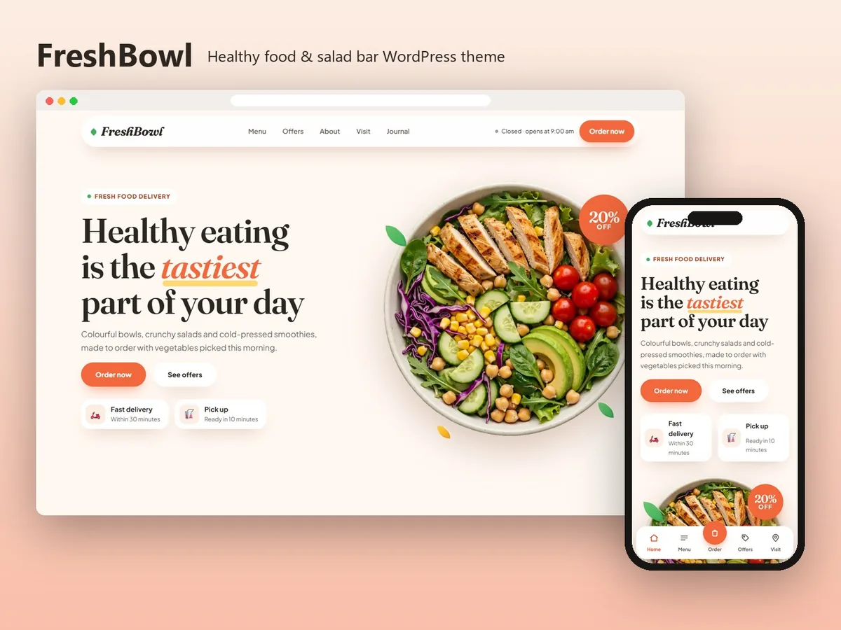 FreshBowl theme on a laptop and a phone