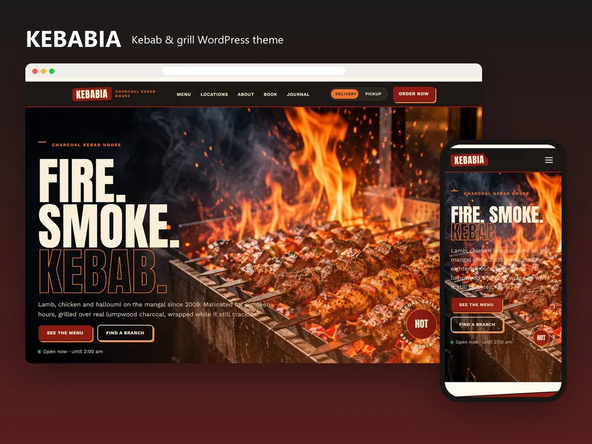 KEBABIA theme on a laptop and a phone