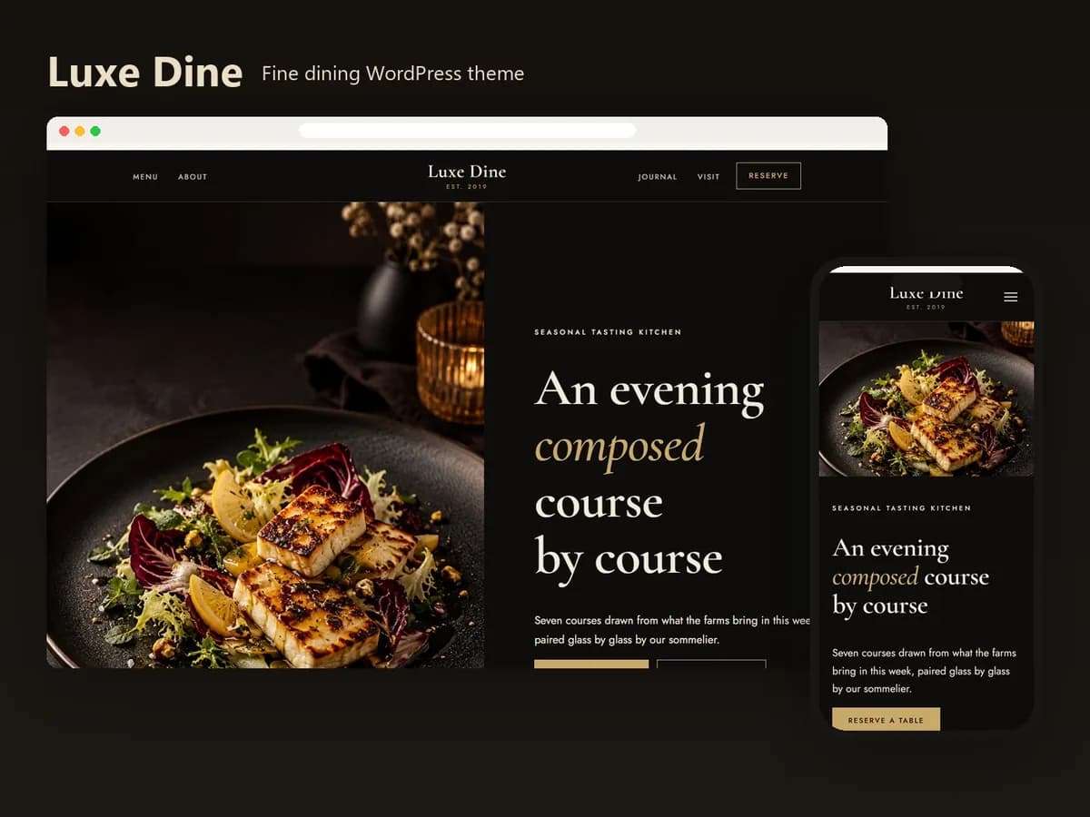 Luxe Dine theme on a laptop and a phone
